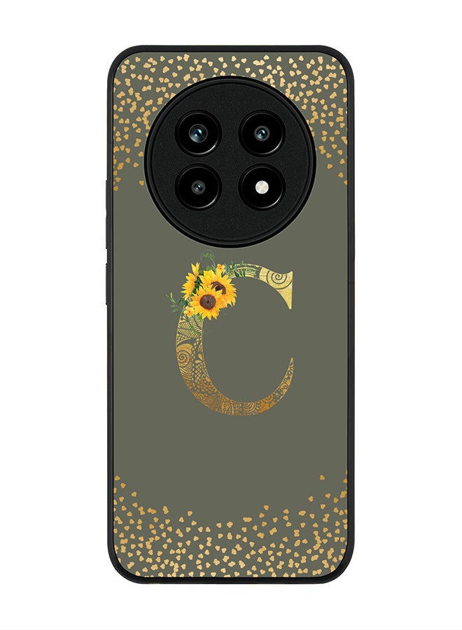 For Realme 13 Pro / 13 Pro+ Case,Slim fit Camera Protection, Shockproof Thin Phone cover  - Custom Floral Monogram - C  (Olive Green )